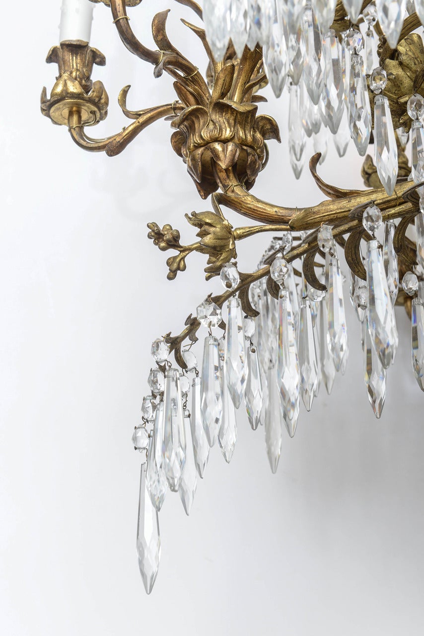 French Chinoiserie Style Bronze and Crystal Chandelier Fixture, 19th Century 3