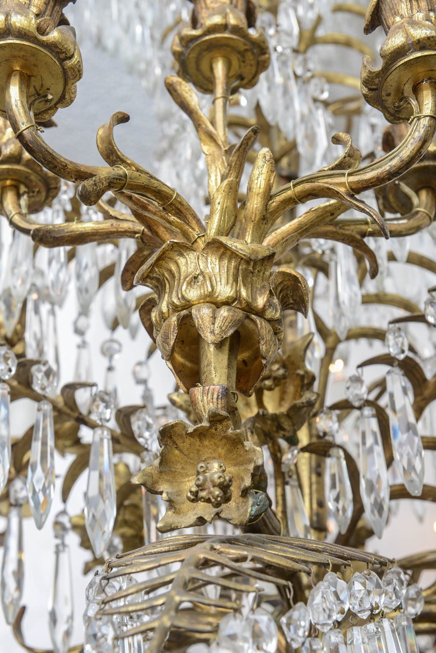 French Chinoiserie Style Bronze and Crystal Chandelier Fixture, 19th Century 6