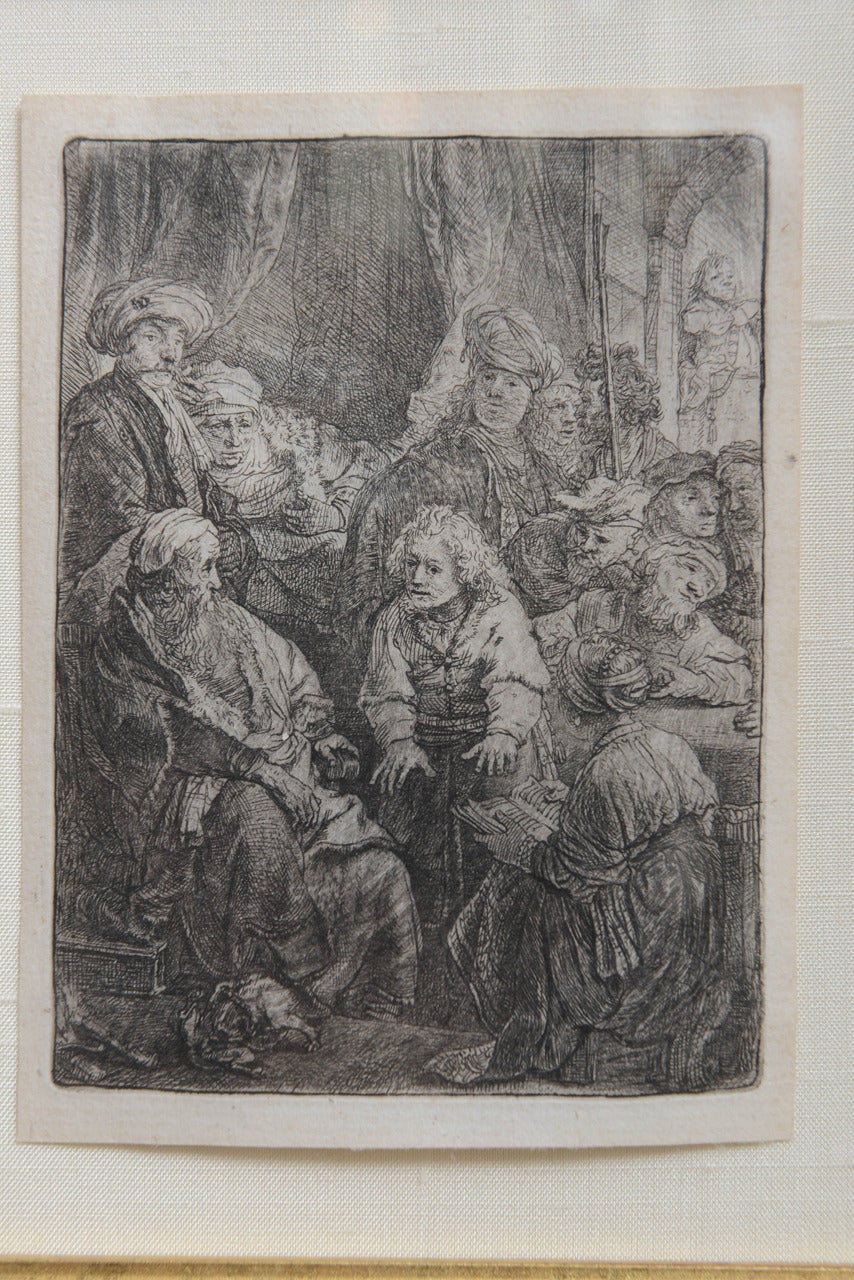 Rembrandt Etching, "Joseph Telling His Dreams", Gilt Frame, 18th
