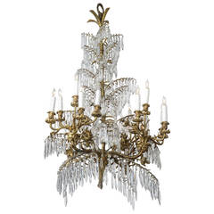 French Chinoiserie Style Bronze and Crystal Chandelier Fixture, 19th Century