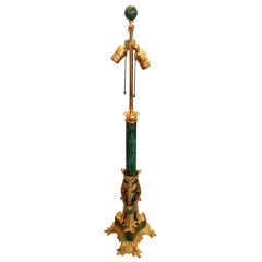 Antique Neo-Classical Style Gilt-Bronze and Malachite Candelabrum/Lamp, 19th century