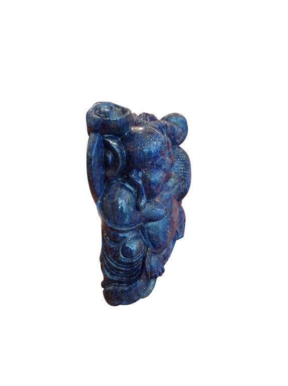 Chinese Lapis Lazuli Sculpture of a Seated Laughing Buddha In Good Condition In West Palm Beach, FL