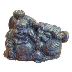 Antique Chinese Lapis Lazuli Sculpture of a Seated Laughing Buddha