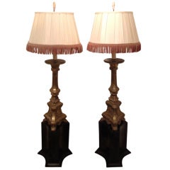Pair of Rococo Style Bronze Candlestick Floor Lamps, 66"h, 19th Century