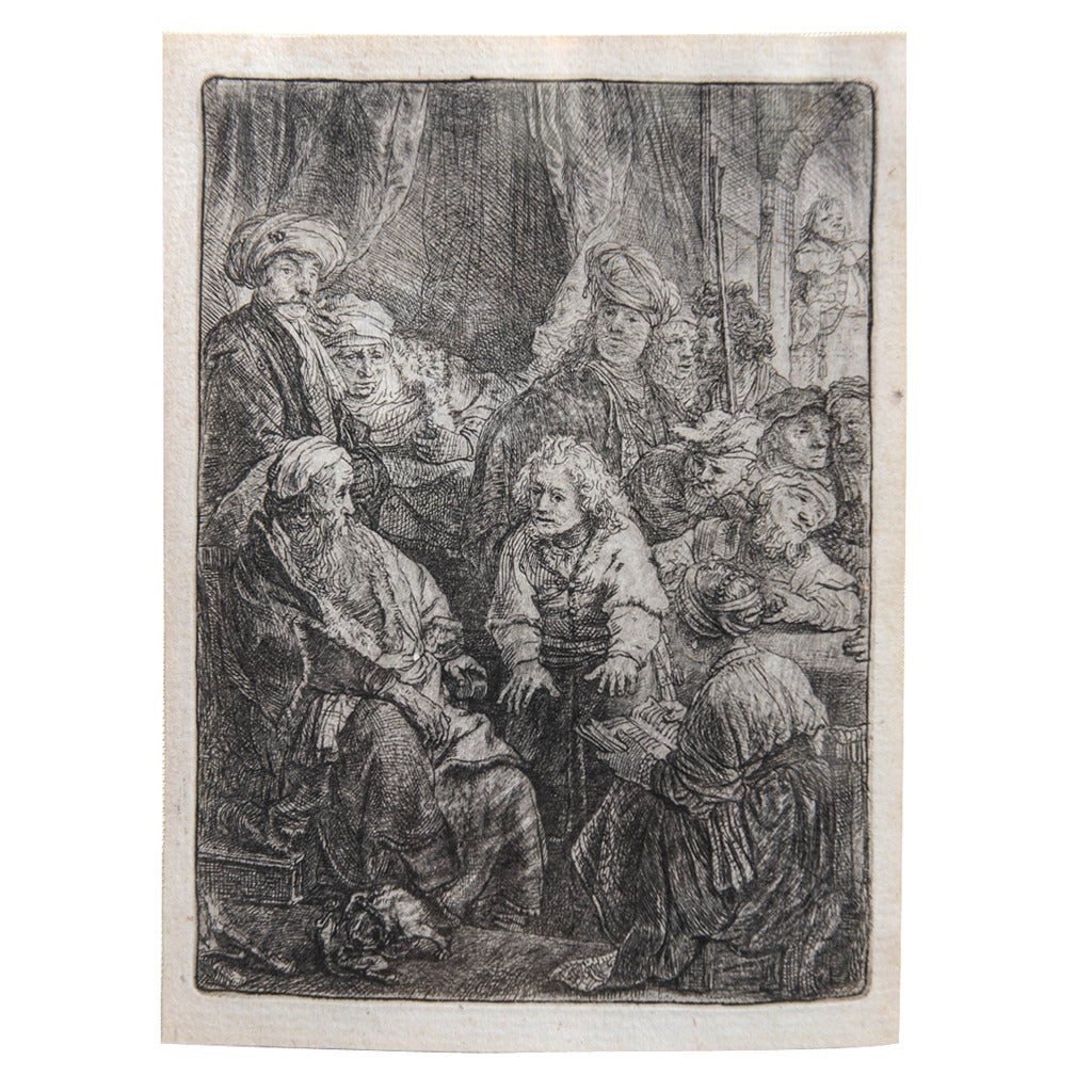 Rembrandt Etching, "Joseph Telling His Dreams", Gilt Frame, 18th