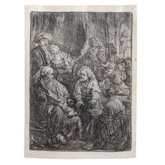 Rembrandt Etching,  "Joseph Telling His Dreams", Gilt Frame, 18th Century
