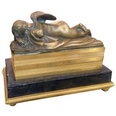 Antique 19th Century French Bronze Box/Casket with a Resting Putti