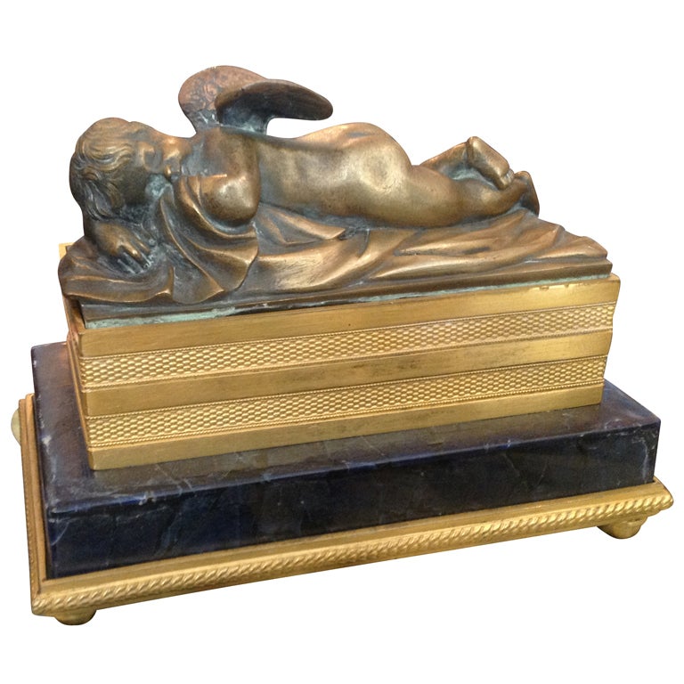 19th Century French Bronze Box/Casket with a Resting Putti For Sale