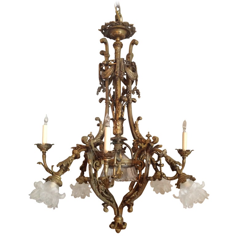 19th Century French Bronze Chandelier For Sale