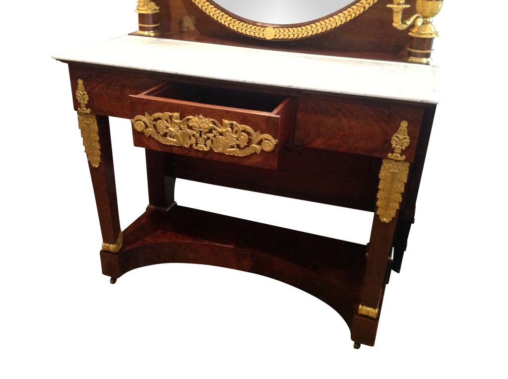 19th Century French Mahogany & Marble, Dressing Table/Vanity, Console, Server, 19th C. For Sale