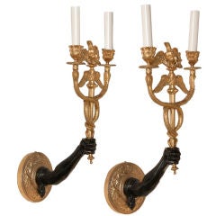 Antique Pair of French Bronze Wall Sconces Appliques, 19th Century