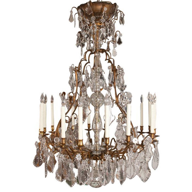 Important French Louis XV Bronze and Crystal Chandelier, 19th Century For Sale