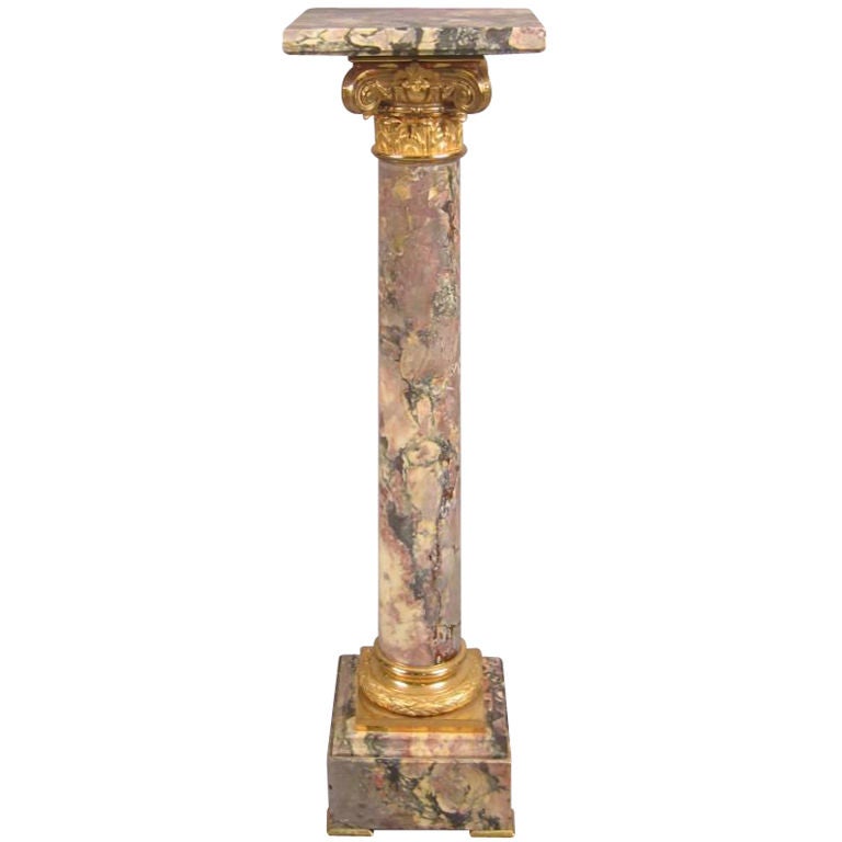 Neo-Classical Marble Pedestal, Column with Ormolu Details, 19th Century For Sale