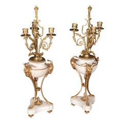 Pair of French Bronze & Marble Candelabras, Lamps