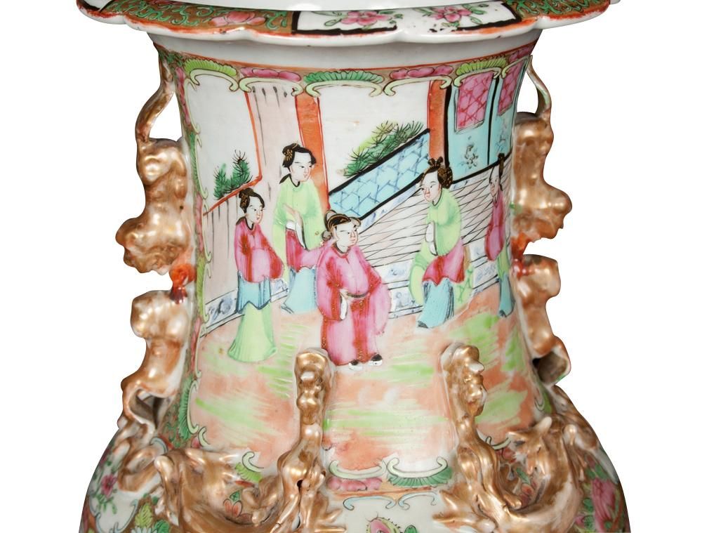 19th Century Pair Chinese Porcelain Famille Rose Vases