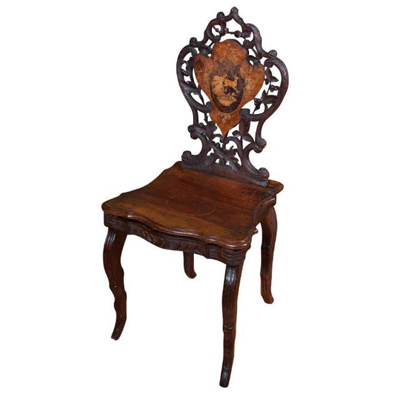 Black Forest Musical Side Chair With Marquetry, 19th Century