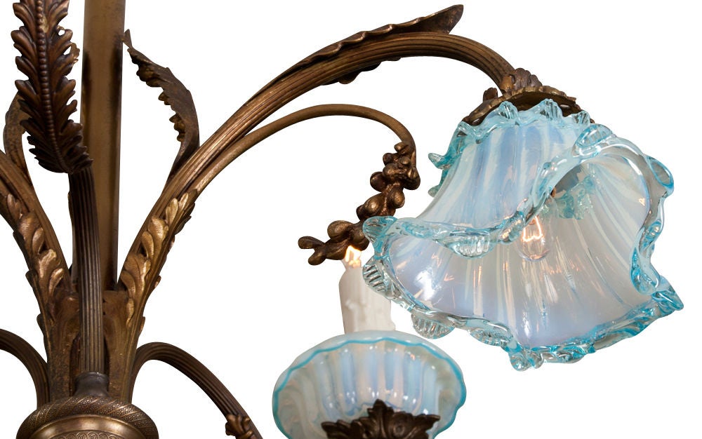 Ormolu French Gilt Chandelier, Fixture  with Venetian Glass Shades, 19th Century For Sale