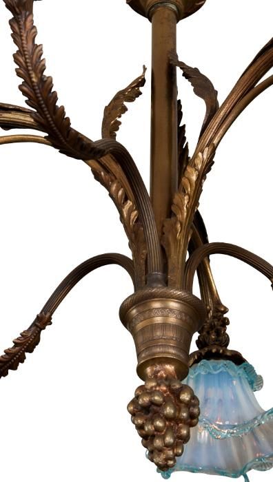 French Gilt Chandelier, Fixture  with Venetian Glass Shades, 19th Century For Sale 1