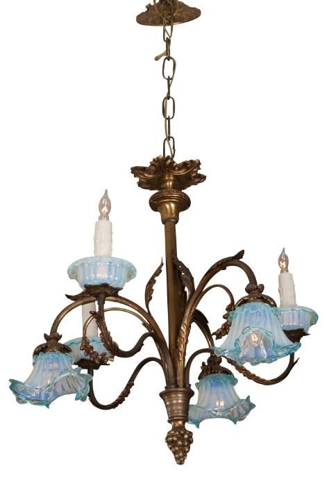 French Gilt Chandelier, Fixture  with Venetian Glass Shades, 19th Century For Sale 2