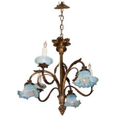 French Gilt Chandelier, Fixture  with Venetian Glass Shades, 19th Century