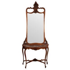 French Provinical Console with Marble Top & Mirror, Carved