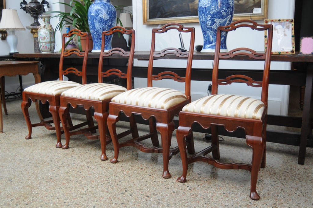 A set of two American Rhode Island mahogany side chairs with upholstered slip seats having stretcher base, original restored finish, newly upholstered

Originally $ 2,750.00

PLEASE VISIT OUR SITE FOR ADDITIONAL SPECIALS