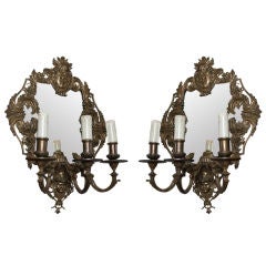 Pair of Bronze Wall Sconces, Appliques with Mirrored Backs, 19th century