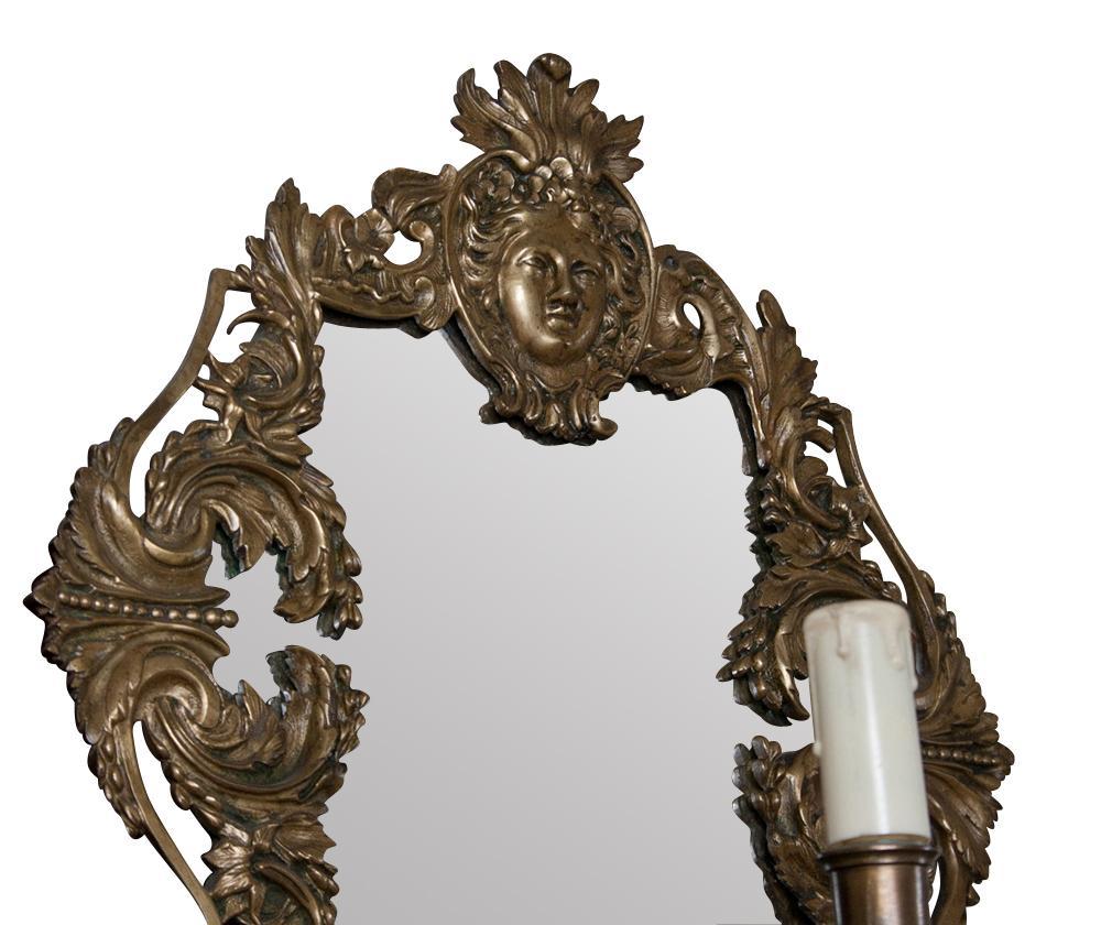 Pair of Bronze Wall Sconces, Appliques with Mirrored Backs, 19th century In Good Condition For Sale In West Palm Beach, FL