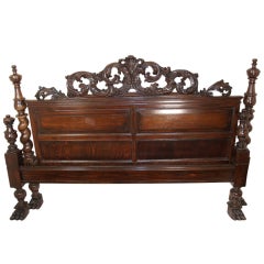 French Hand Carved Walnut Bed