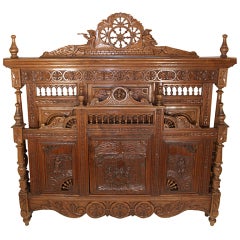 French Hand Heavily Carved Walnut Brittany Bed, Head, 19th Century