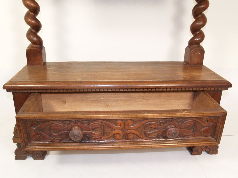19th Century Gothic Style Cheval/Floor Mirror with One Drawer and Barley Twist Supports. Walnut