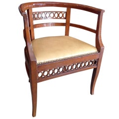 Walnut Art Deco Barrel/Arm Chair with Tight Seat 
Nail Heads, Circa 1900