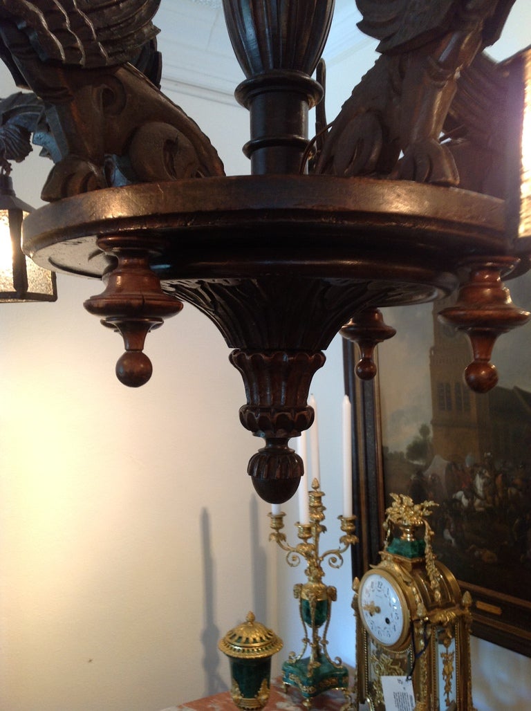 Black Forest Chandelier with Dragons & Slag Glass Shades, Circa 1900 In Good Condition For Sale In West Palm Beach, FL