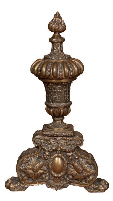A Pair of Baroque Style Bronze Andirons with Acanthus Leaf Decoration Surmounted by Flame Finials, Ending on Lion's Paw Feet, Original Restored Condition

Originally $ 9,000.00

CHECK OUR INVENTORY FOR ADDITIONAL SALE ITEMS