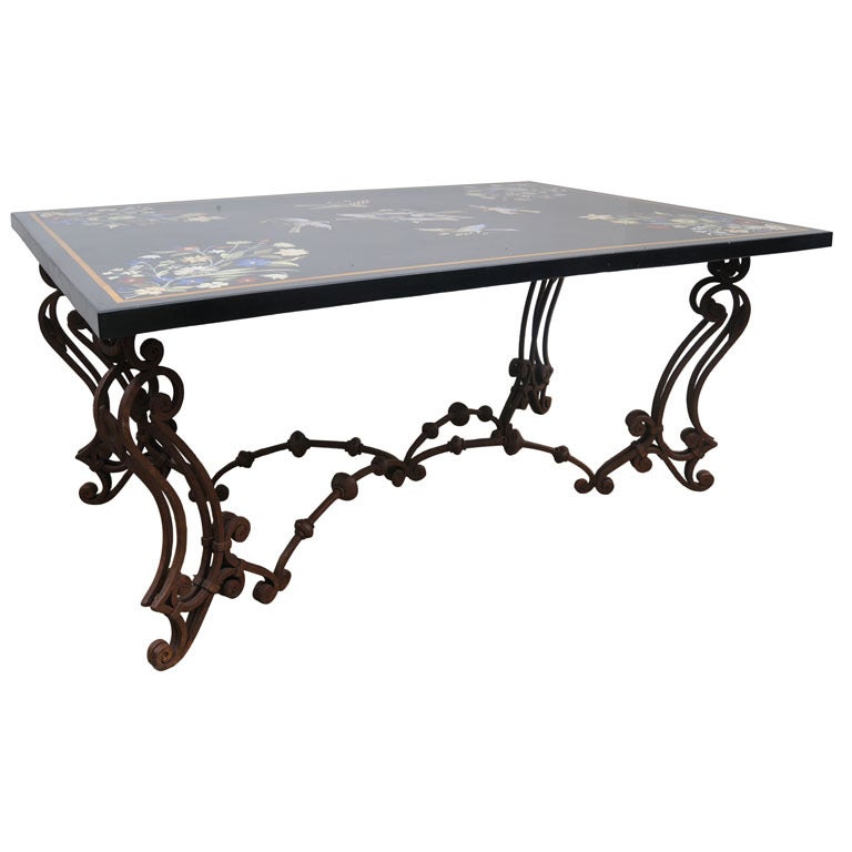 Pietro Dura Marble Center, Dining, Breakfast, Console Table, Desk, 19th Century For Sale