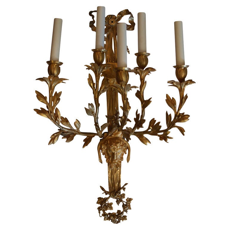 Important Set of SIX French Ormolu Wall Sconces, Appliques, 19th Century