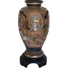Japanese Porcelain Satsuma Vase as Lamp on Teak Base, Circa 1900