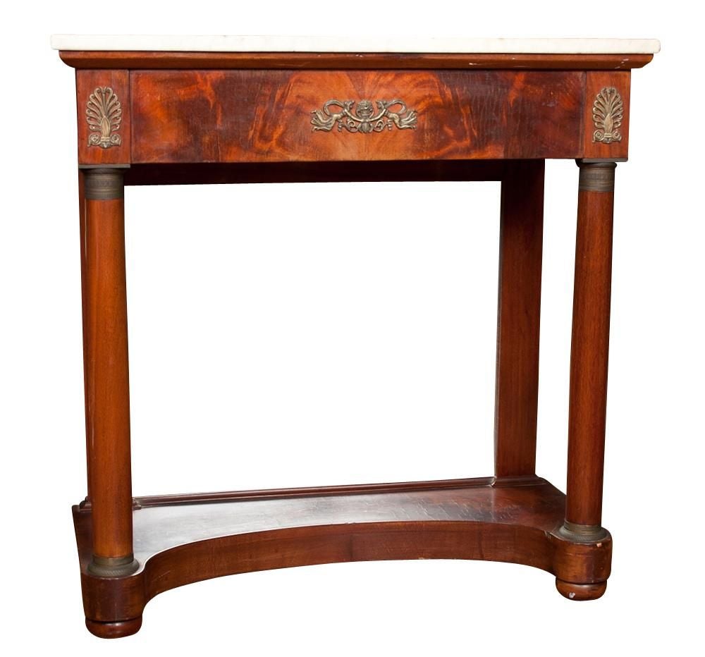 Empire Petticoat Console With Marble Top & Mirrored Back