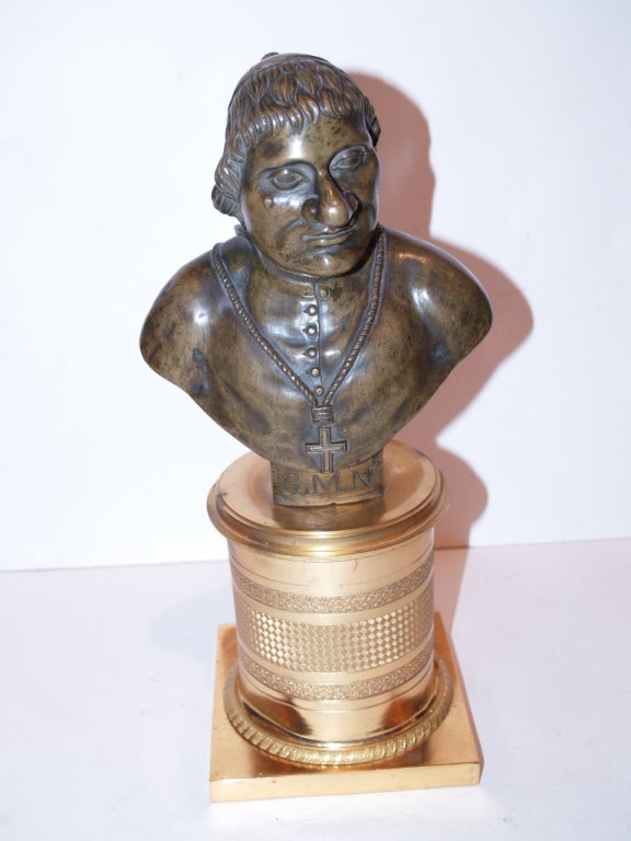 Sculpture of a Bronze Bust of a Abbe on a Ormolu Base, signed, 18th Century