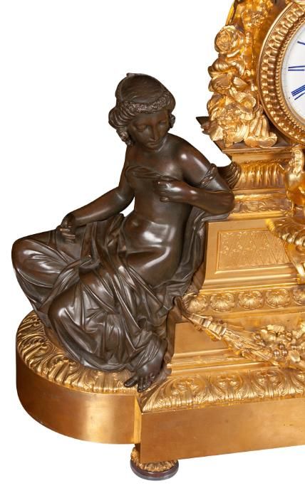 A palace size French Napoleon III Ormolu and patinated bronze mantel clock, signed on the dial 