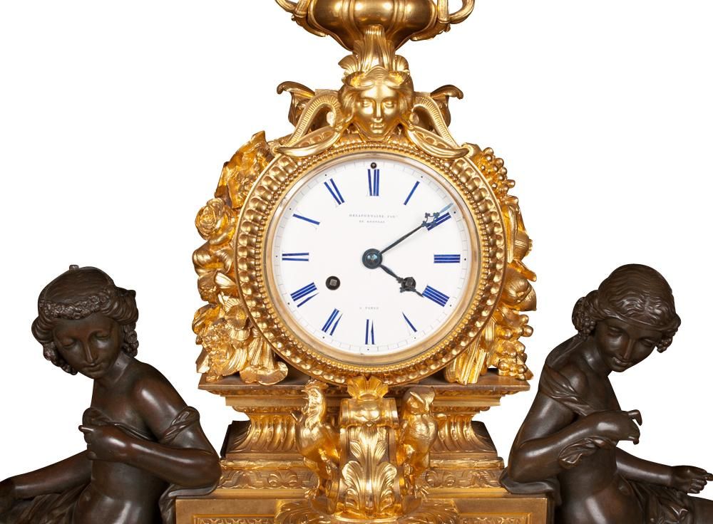 Huge Palace Mantel Clock, Ormolu & Patined Bronze, 29
