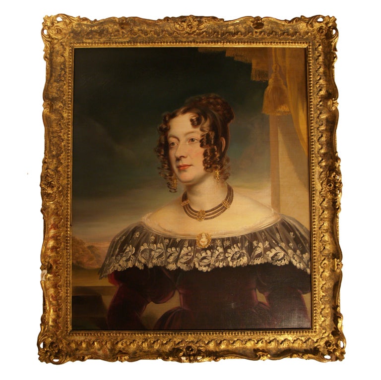 Painting Oil on Canvas, Portrait of a "Young Brunette Woman, " 19th Century For Sale