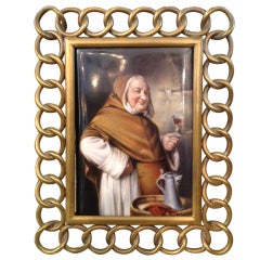 Porcelain Plaque, s. Wagner, " Monk in Wine Cellar ", 19th Century