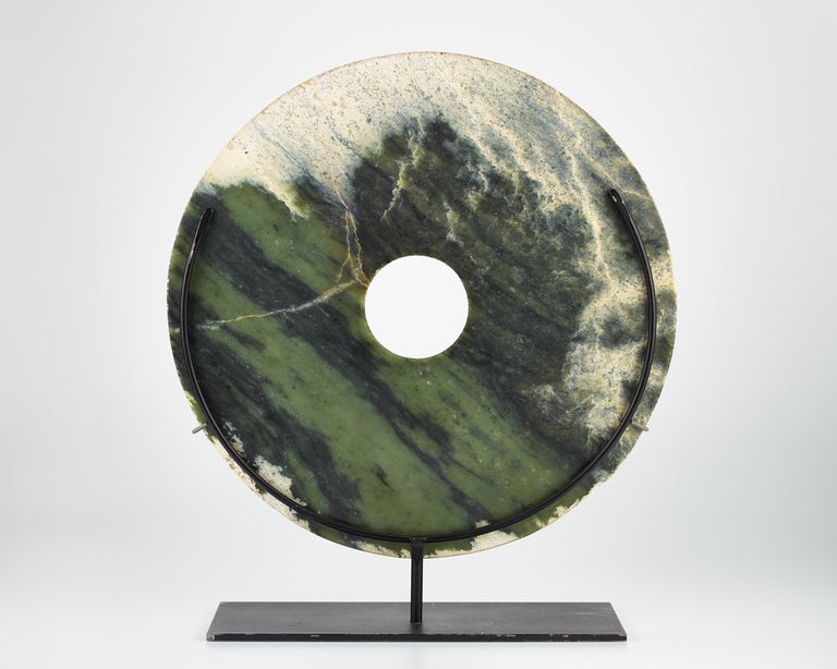 A large calcified jade bi-disc In Excellent Condition For Sale In Winter Park, FL