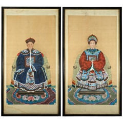 A pair of framed Chinese "Ancestor's portraits" paintings