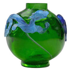 Green Glass Jar with Multicolor Overlay