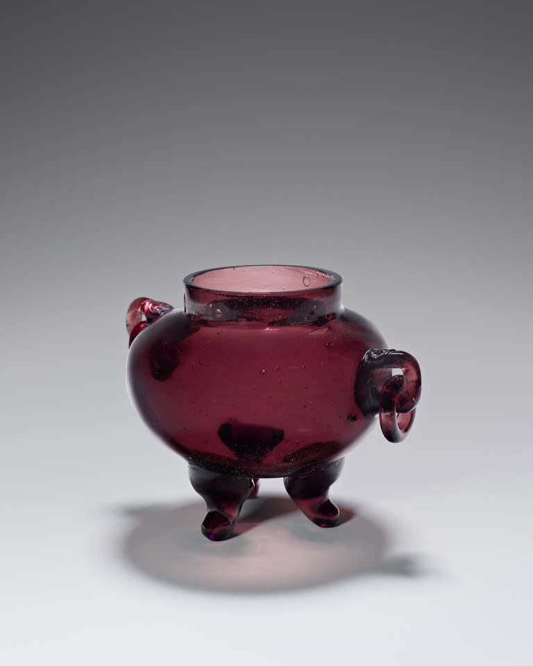 Purple Glass Tripod Vessel