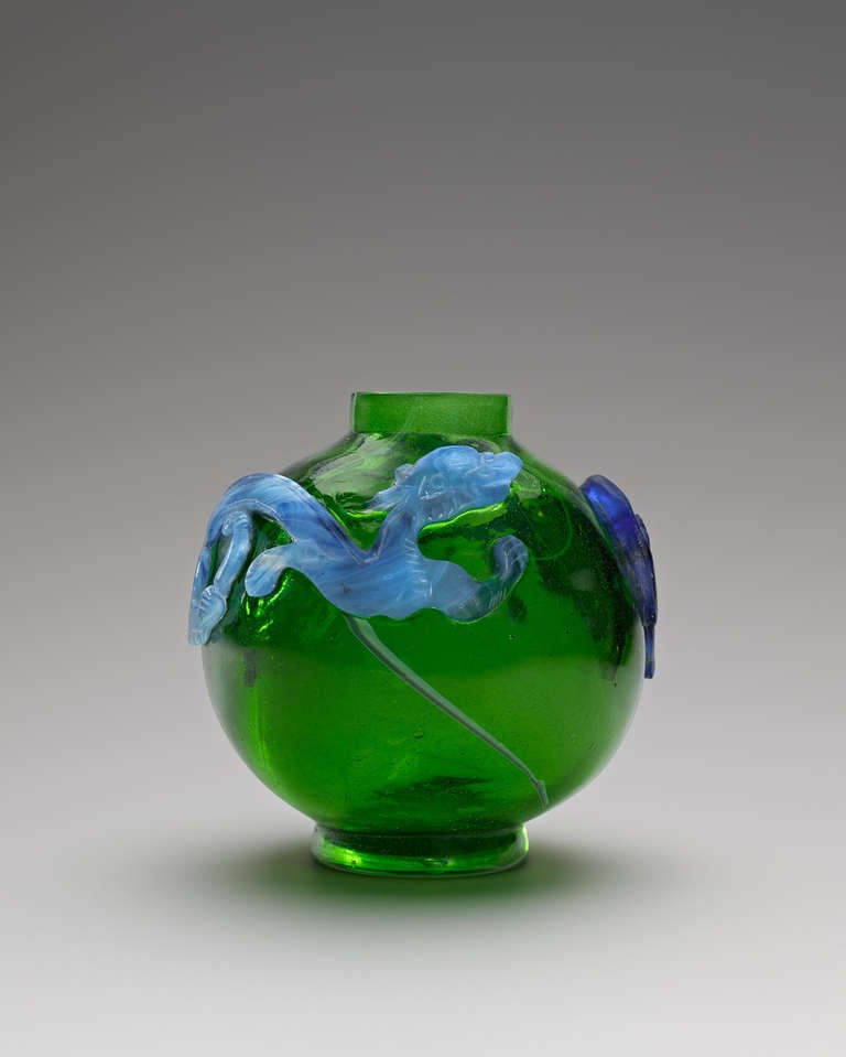 Green Glass Jar with Multicolor Overlay