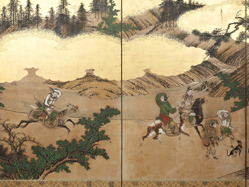 19th Century A pair of six-panel Japanese screens (byobu) For Sale