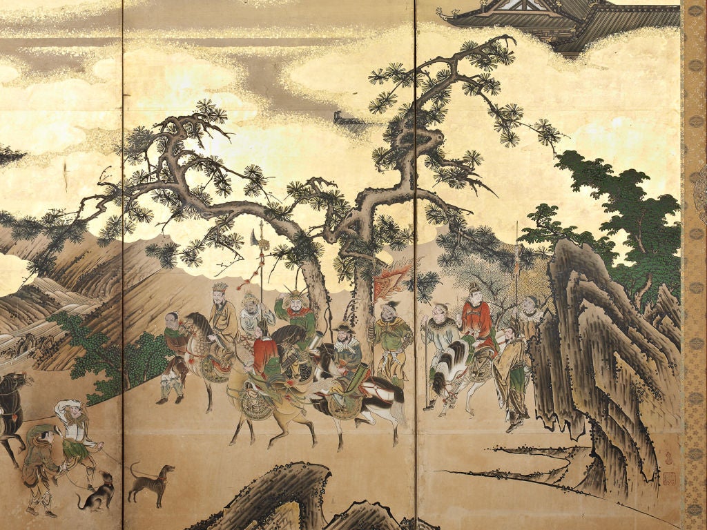 Ink A pair of six-panel Japanese screens (byobu) For Sale